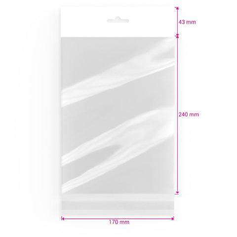 Cello Bags (With Header) Clear 240 x 170 mm