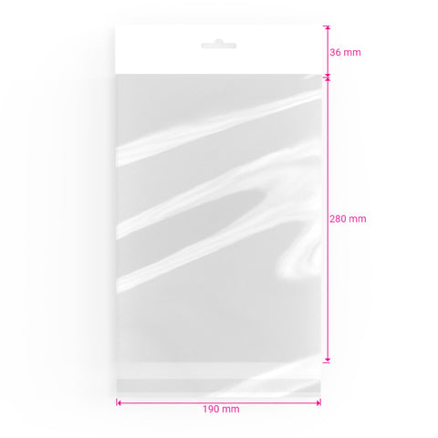 Cello Bags (With Header) Clear 280 x 190 mm
