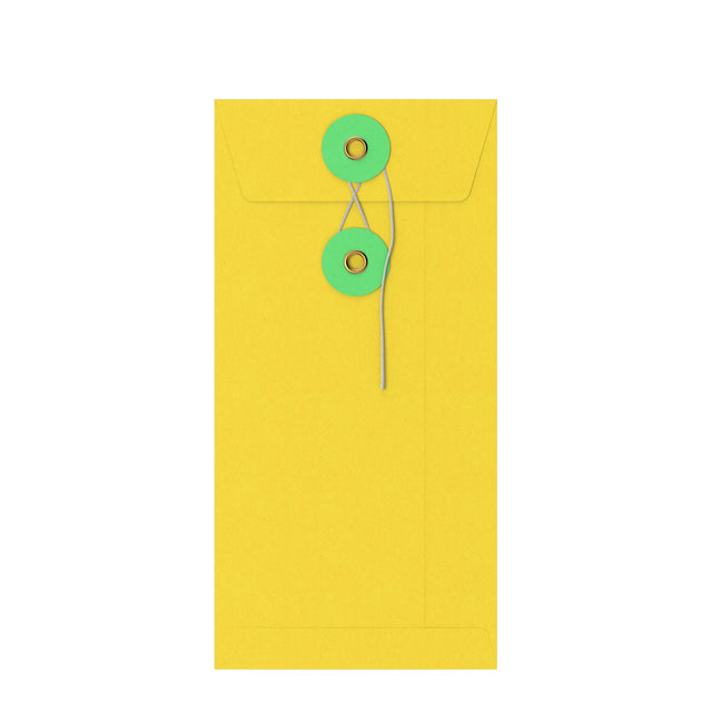 Coloured envelopes with string and washer closure Yellow + Green 220 x 110 mm (DL)